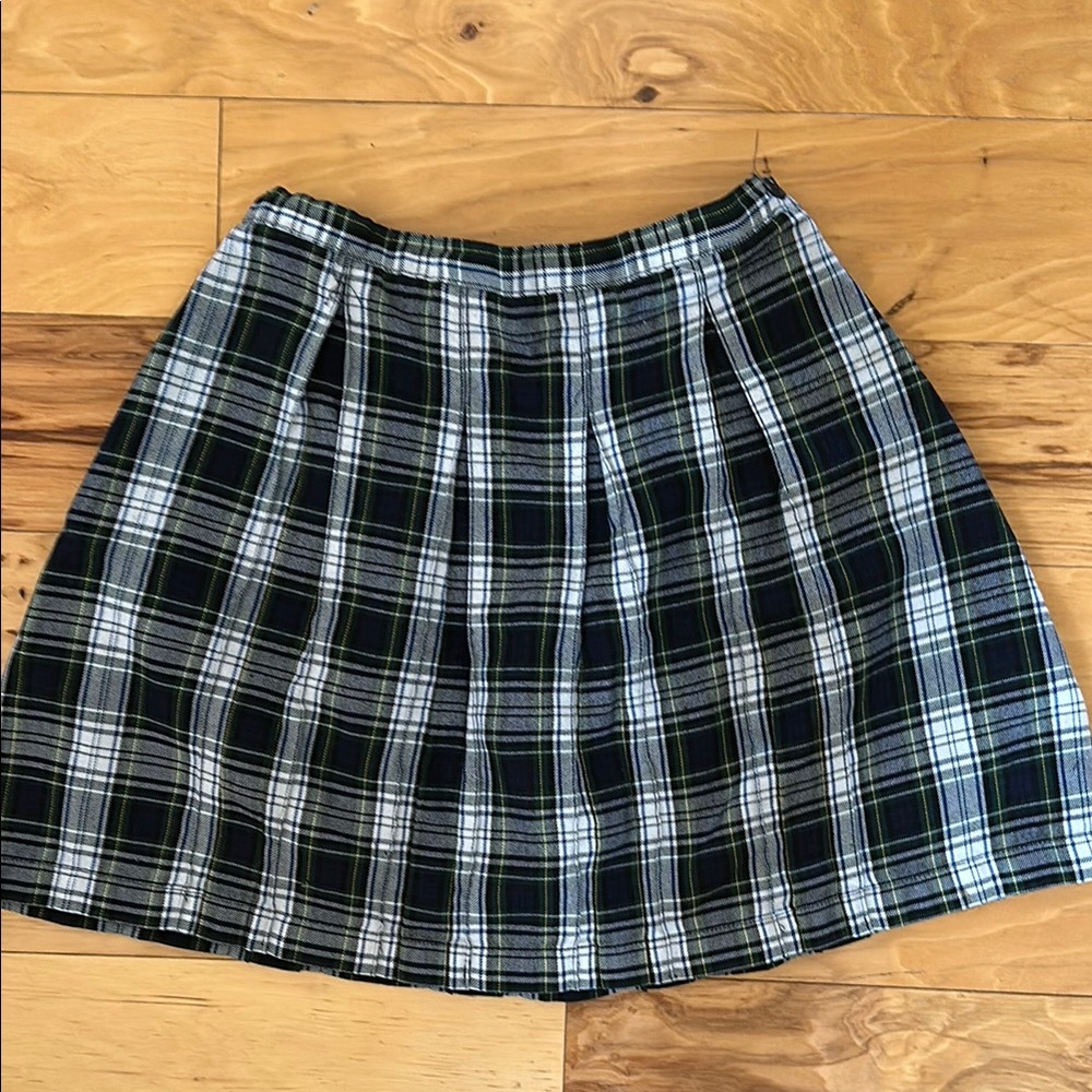Lands' End Plaid Skirt in Blue , White, and Green
